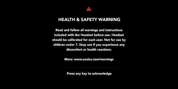 Oculus Health and Safety Warning