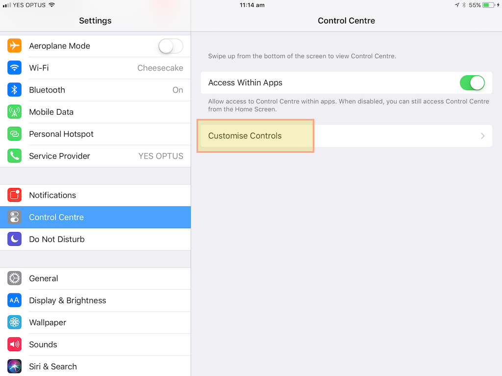 Customize Control Center